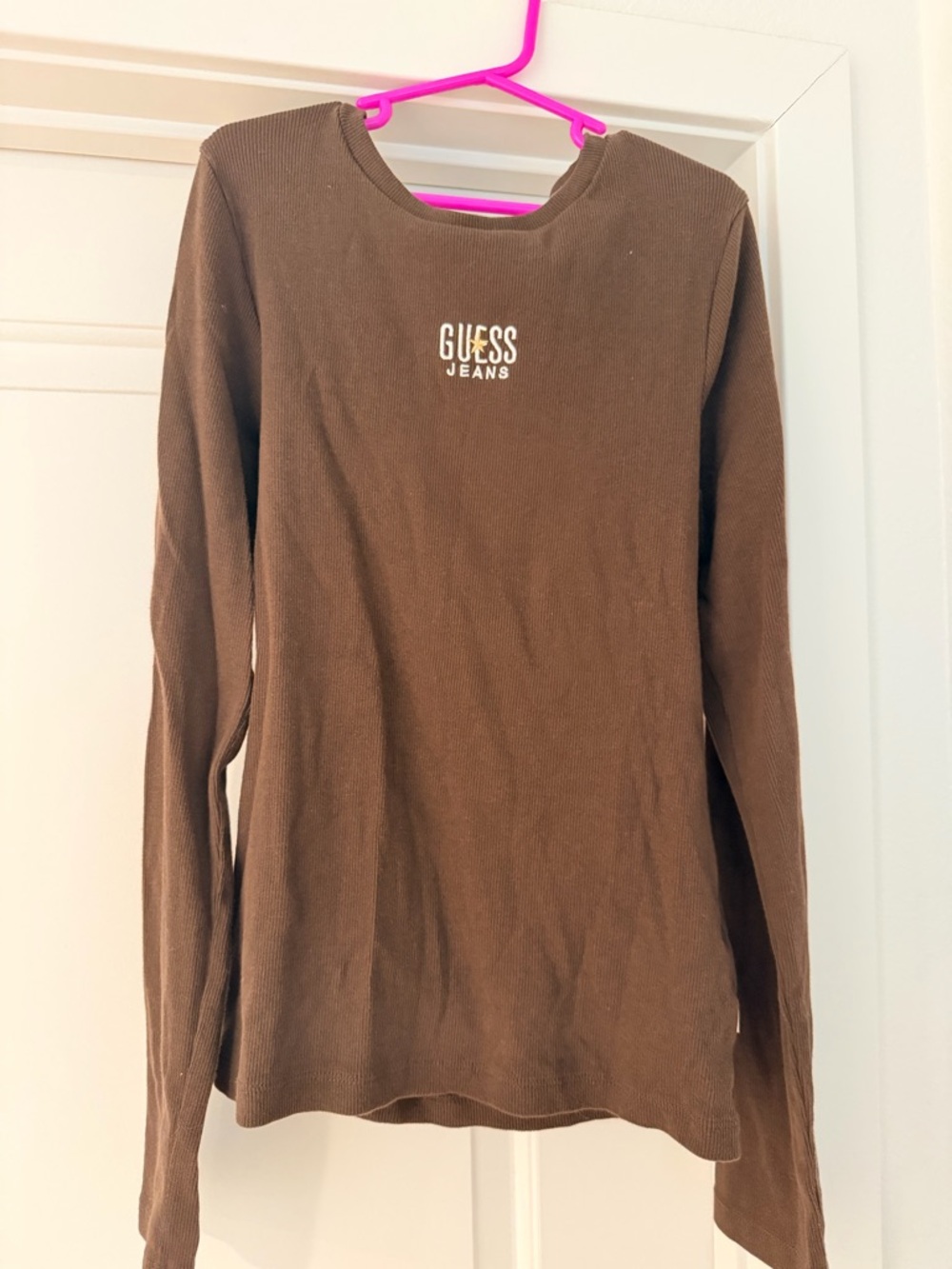 Guess Jeans Brown Ribbed Crewneck Top